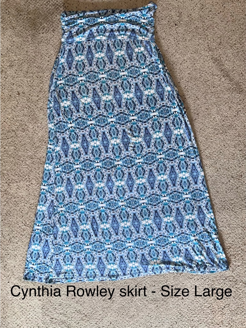 Cynthia Rowley Maxi Skirt. Geometric Design, Blue and Teal. Size Large.